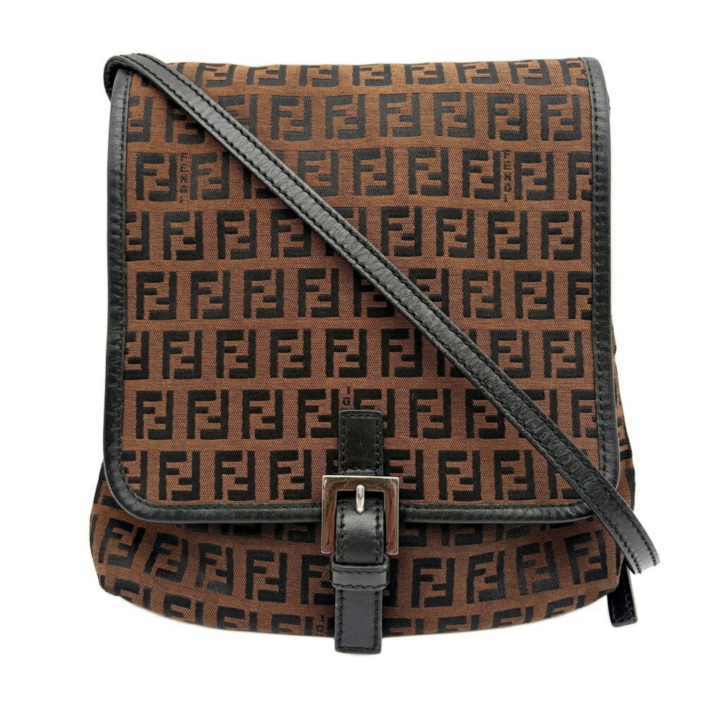 Fendi Zucca Bag Shoulder 8BT052 Canvas Leather Brown Black